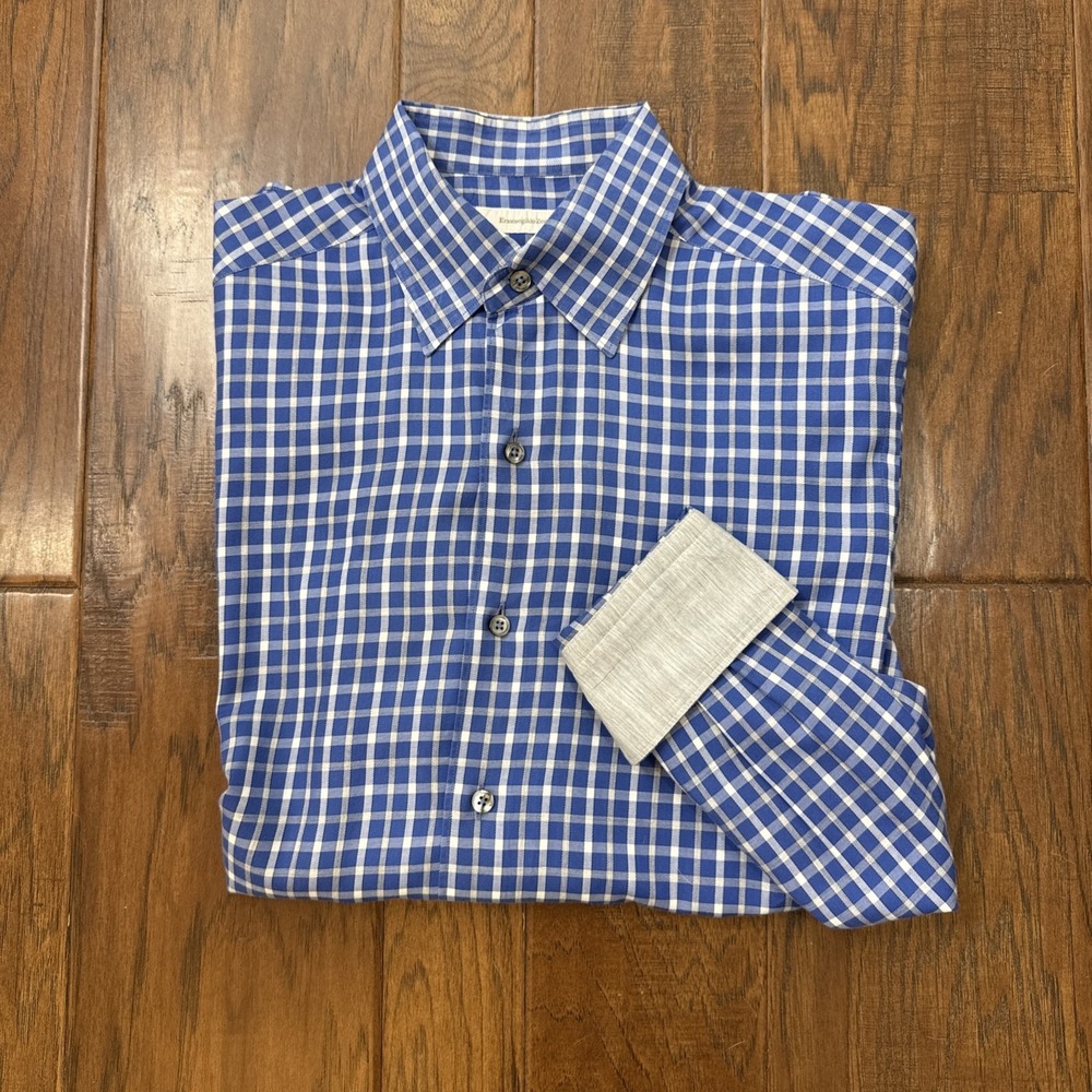 Ermenegildo Zegna Plaid Button Down Long Sleeve Dress Shirt Men's M Check Preppy
